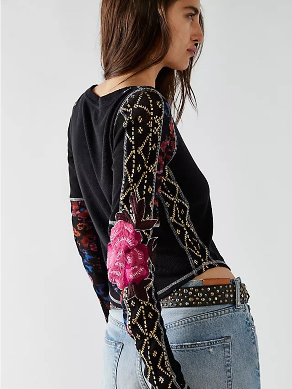 Free People Amara embroidered thermal-knit top // small - Picture 5 of 6